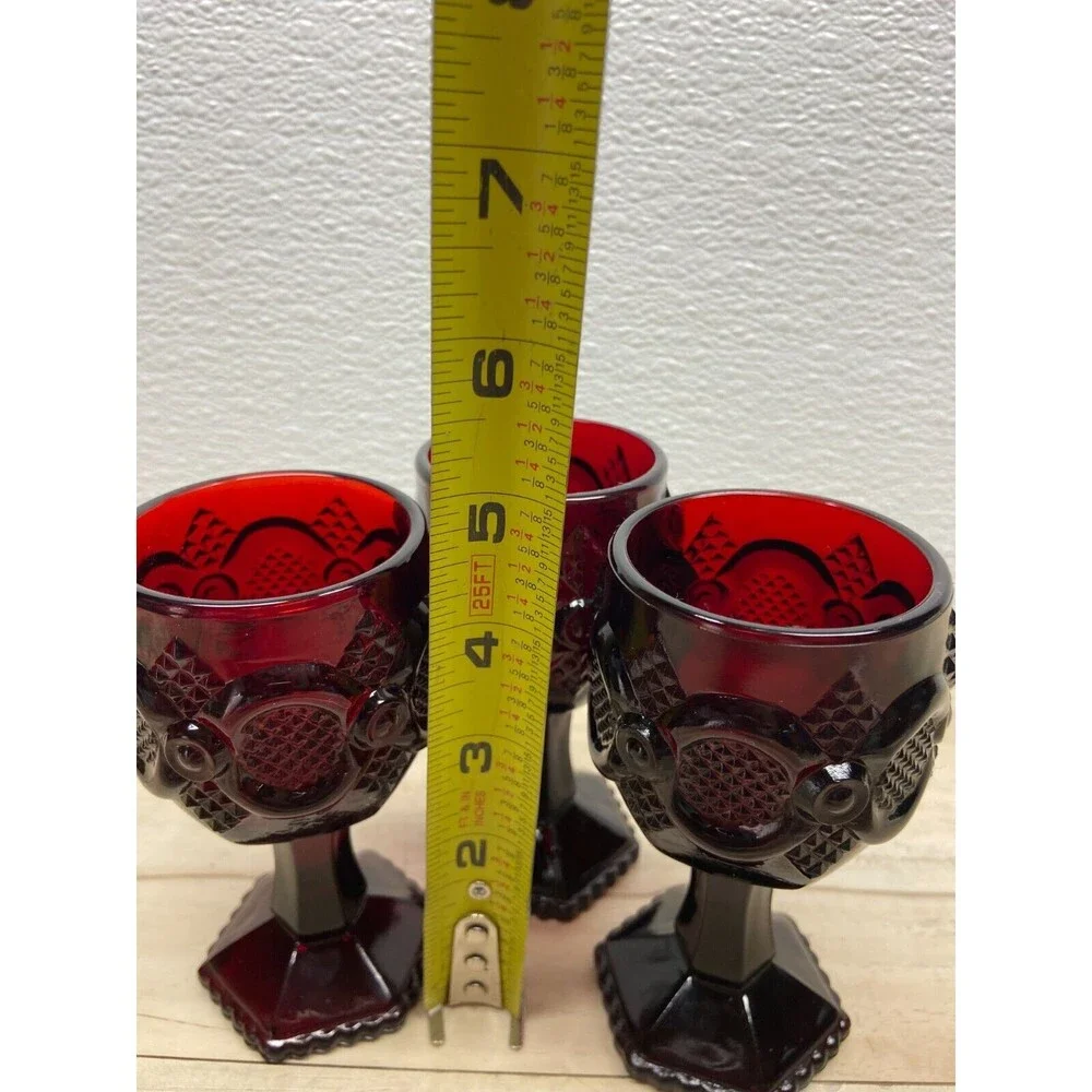 Set Of 3 Avon Ruby Red Wine Water Glasses